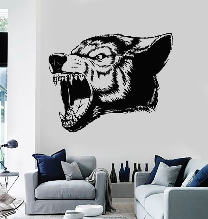 Vinyl Wall Decal Aggressive Wolf Head Predator Animal Stickers Mural (g4959)