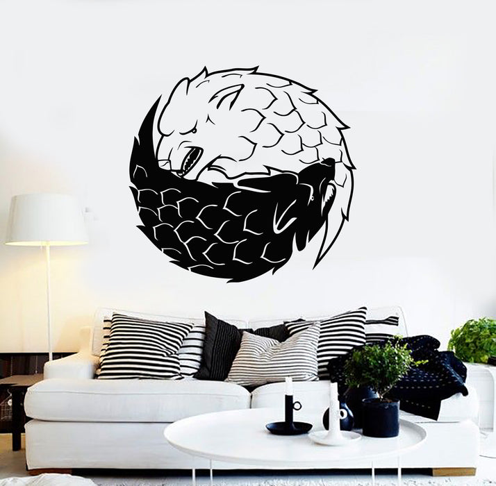 Vinyl Wall Decal Couple Wolfs Yin-Yang Ornament Black White Stickers Mural (g6233)