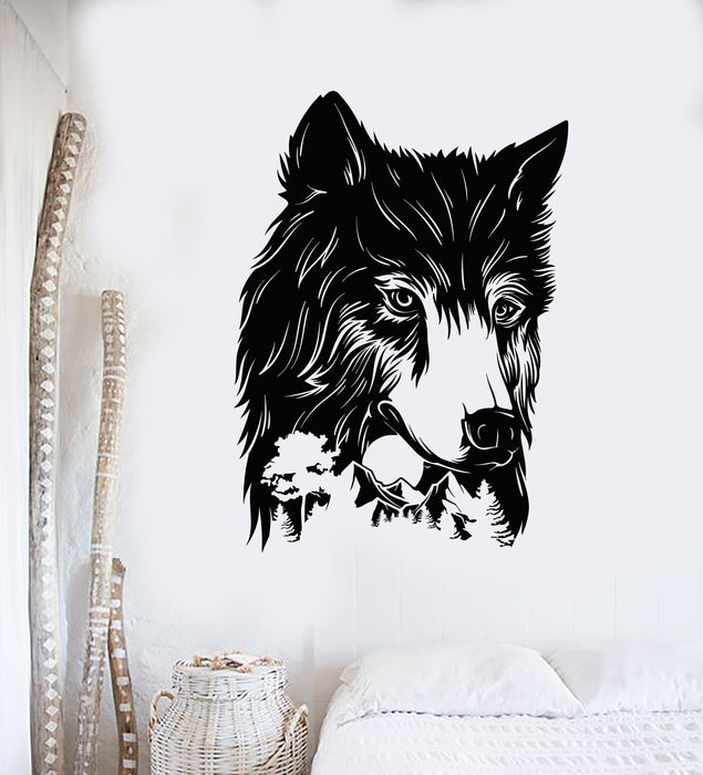 Vinyl Wall Decal Wolf Head Wild Animal Nature Moon Forest Stickers Mural (g3191)