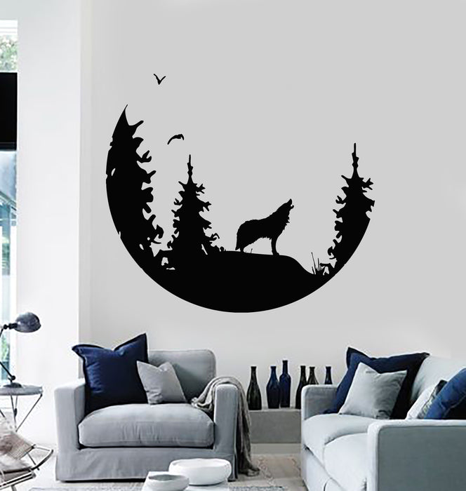 Vinyl Wall Decal Abstract Moon Howling Wolf Predator Bedroom Stickers Mural (g3483)