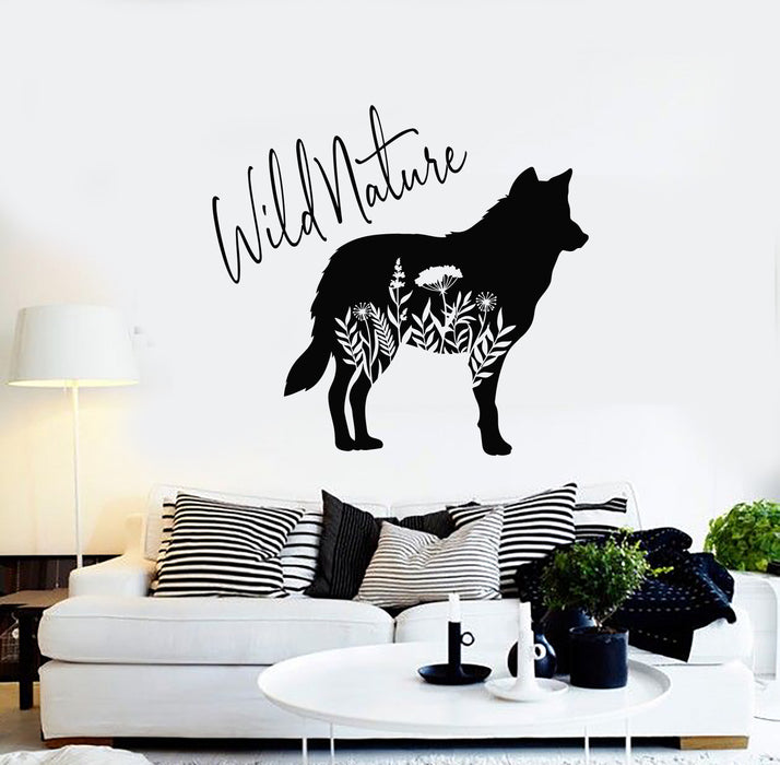 Vinyl Wall Decal Wolf Animal Tribal Predator Flowers Wild Nature Stickers Mural (g3967)