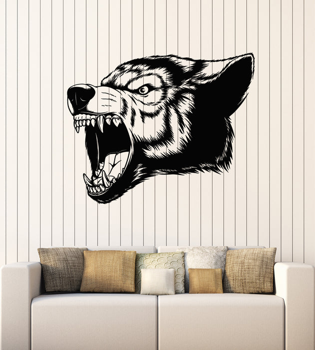 Vinyl Wall Decal Aggressive Wolf Head Predator Animal Stickers Mural (g4959)