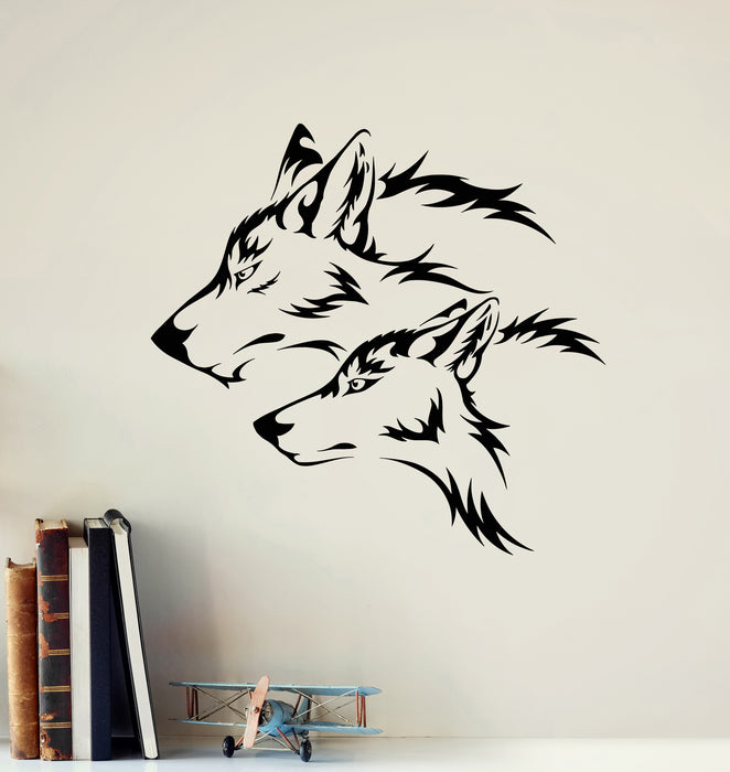 Vinyl Wall Decal Couple Wolf Predator Head Wild Animals Stickers Mural (g5767)