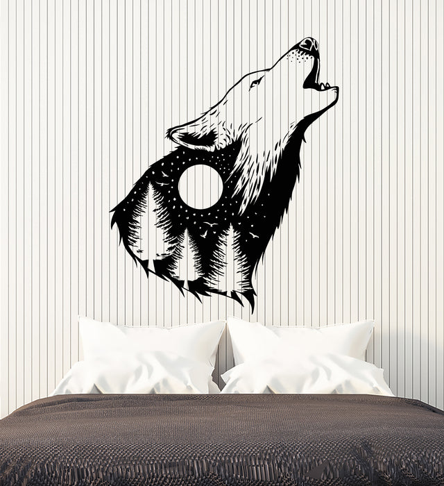 Vinyl Wall Decal Abstract Howling Wolf Head Night Moon Stickers Mural (g6048)