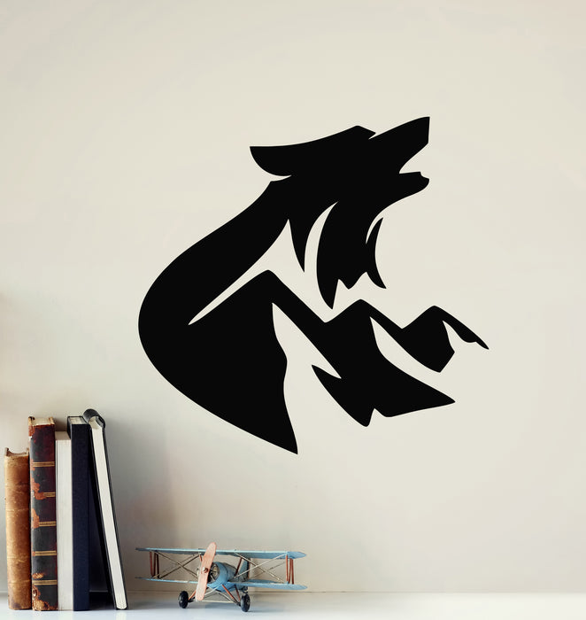Vinyl Wall Decal Abstract Wolf Howl Mountains Night Decor Stickers Mural (g7408)