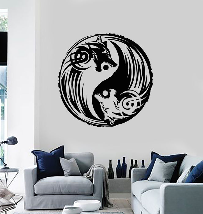 Vinyl Wall Decal Couple Wolfs Yin-Yang Oriental Decor Ornament Stickers Mural (g4368)