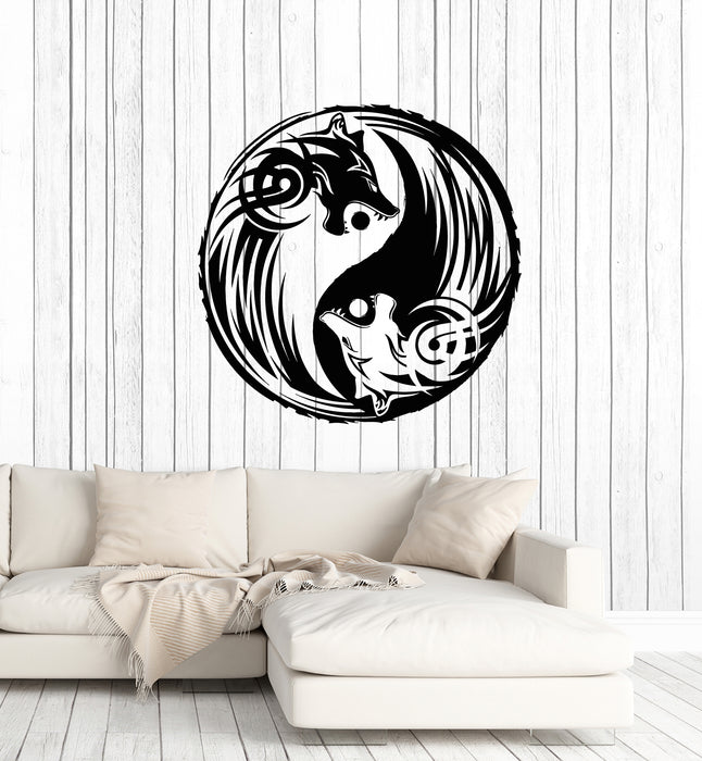 Vinyl Wall Decal Couple Wolfs Yin-Yang Oriental Decor Ornament Stickers Mural (g4368)