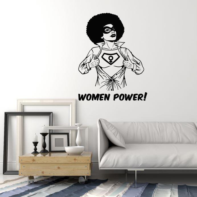 Vinyl Wall Decal Women Power Superhero Feminism Afro Woman Stickers Mural (ig5478)