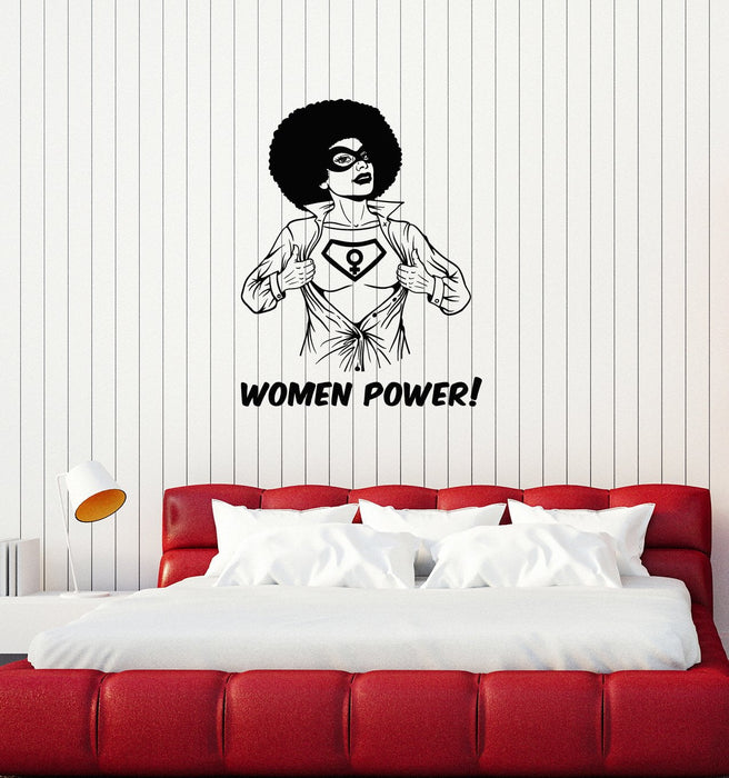 Vinyl Wall Decal Women Power Superhero Feminism Afro Woman Stickers Mural (ig5478)