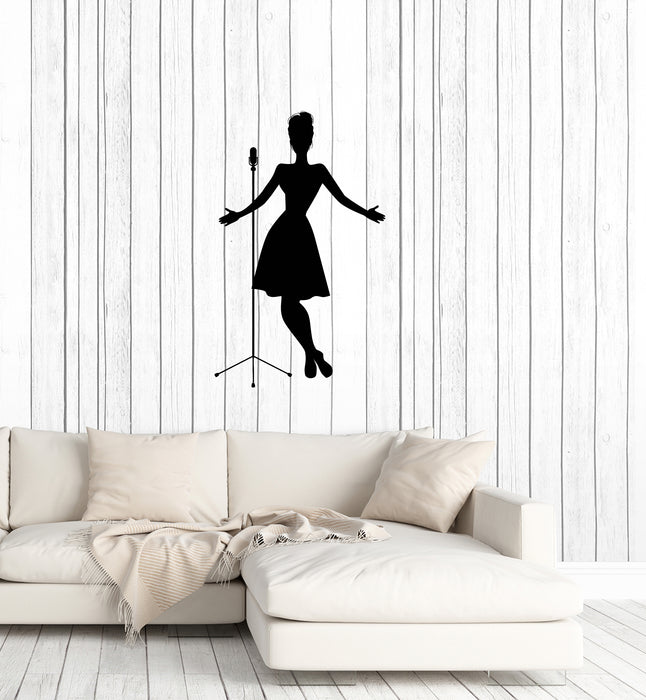 Vinyl Wall Decal Singer Silhouette Woman Karaoke Bar Interior Room Art Stickers Mural (ig5953)