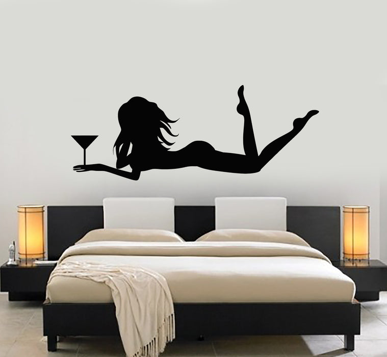 Vinyl Wall Decal Naked Sexy Woman Bar Cocktail Bedroom Decor Stickers Mural (g1031)