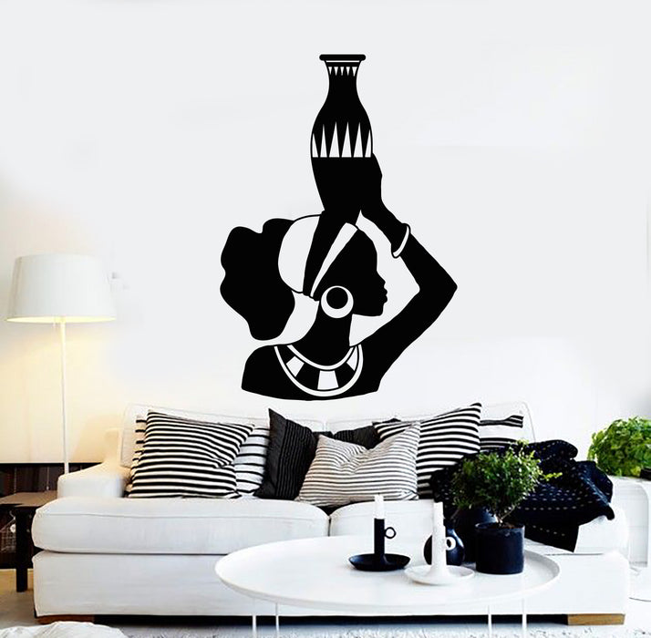 Vinyl Wall Decal Beautiful African Woman Jug Afro Ethnic Style Stickers Mural (g1182)