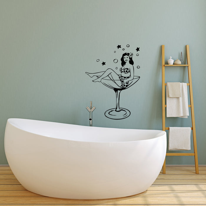 Vinyl Decal Wall Sticker Woman Wineglass Girl Martini Pin-up Unique Gift (g058)