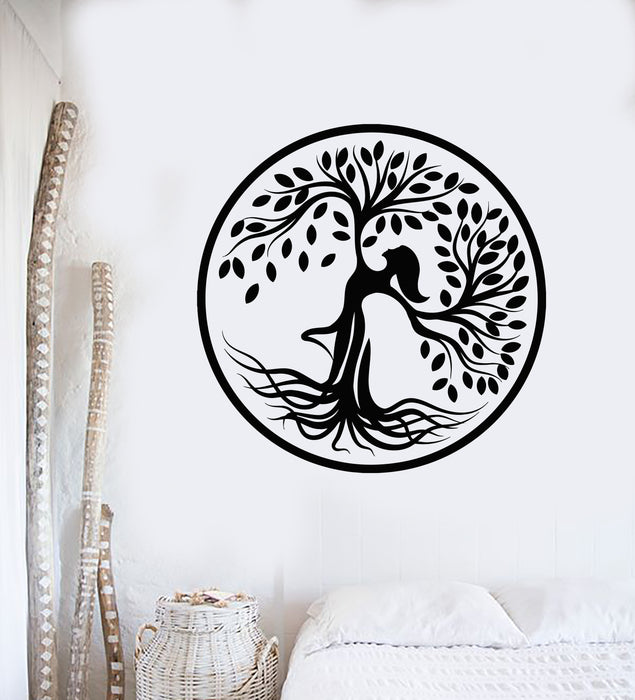 Vinyl Wall Decal Symbol Tree Of Life Woman Branch Roots Leaves Stickers Mural (g7646)