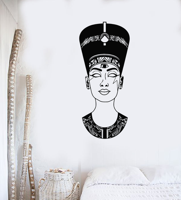 Vinyl Wall Decal Ancient Egyptian Nefertiti Woman Pharaoh Stickers Mural (g4241)