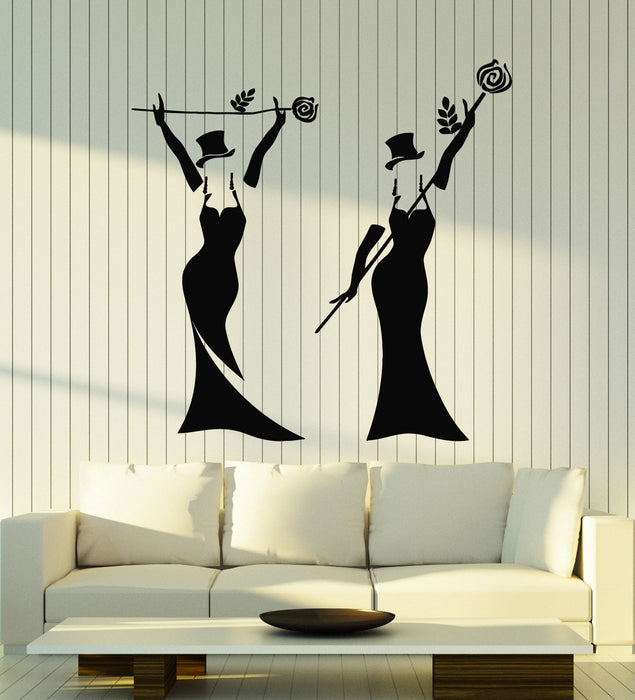 Vinyl Wall Decal Girls Women In Black Dress And Hat Magician Flowers Stickers Mural (g1111)