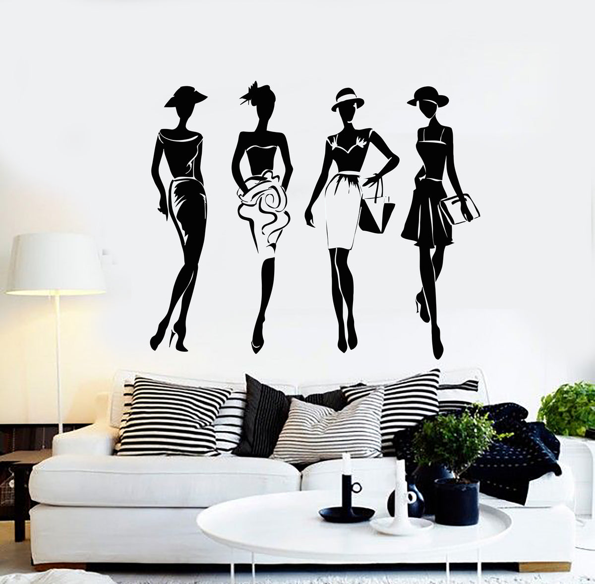 Lady Decals Vinyl Wall Decal Elegant Girls Fashion Store Lady In Dress Beauty Vogu ...