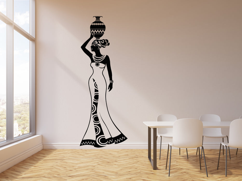 Vinyl Wall Decal Beautiful Woman With Jug African Africa Ethnic Style Stickers Mural (g934)