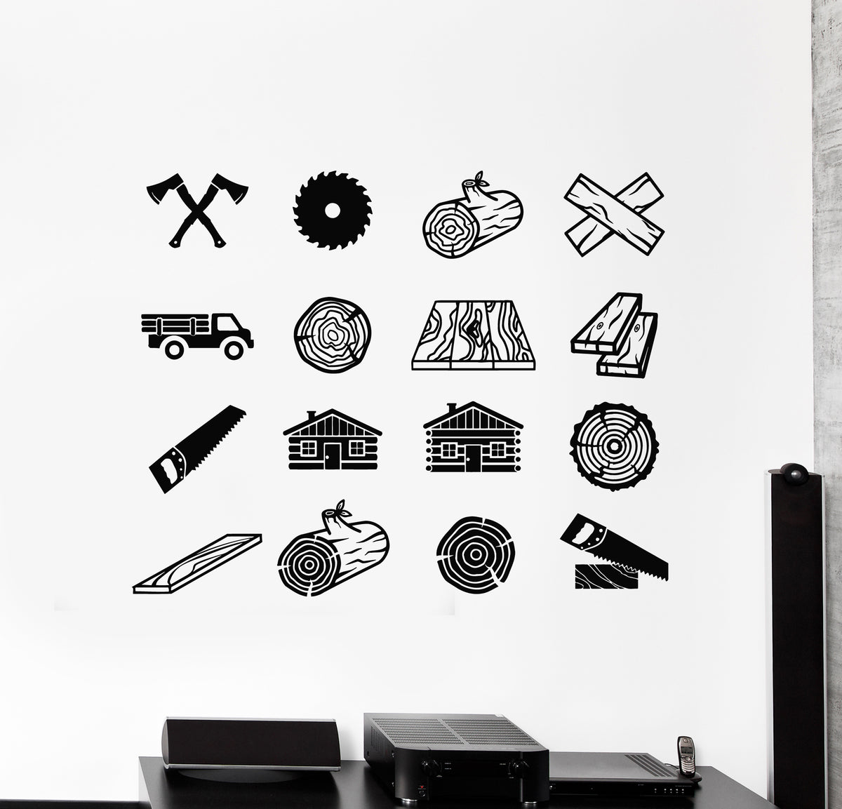 Vinyl Wall Decal Woodworks Forest Trees Wood Axes Woodcutter Stickers ...