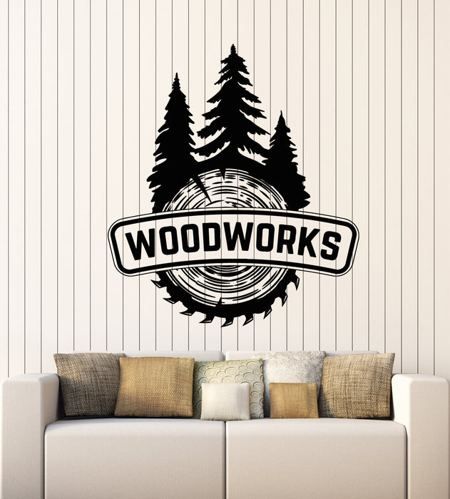 Vinyl Wall Decal Woodworks Woodcutter Forest Trees Wood Decor Stickers Mural (g5893)