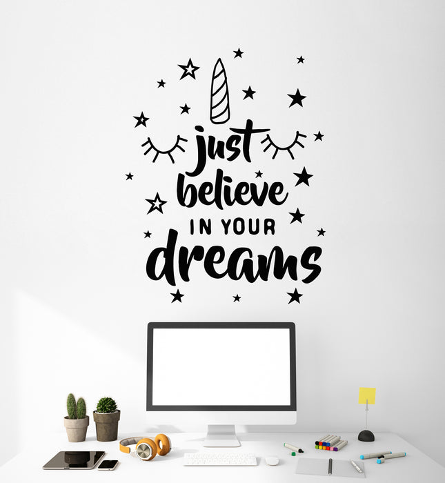 Vinyl Wall Decal Unicorn Just Belive In Your Dreams Quote Words Teen Room Stickers Mural (g800)
