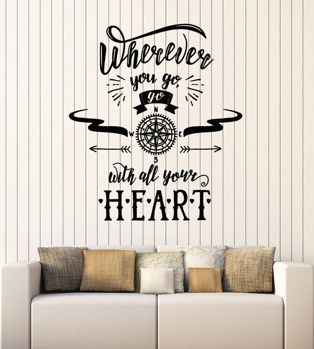 Vinyl Wall Decal Inspirational Lettering Quote Phrase Compass Wind Rose Stickers Mural (g7154)