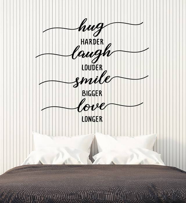 Vinyl Wall Decal Hug Harder Love Longer Phrase Words Decor Stickers Mural (g7572)