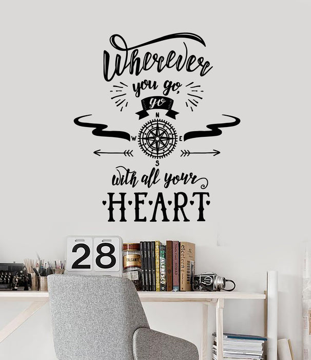 Vinyl Wall Decal Inspirational Lettering Quote Phrase Compass Wind Rose Stickers Mural (g7154)