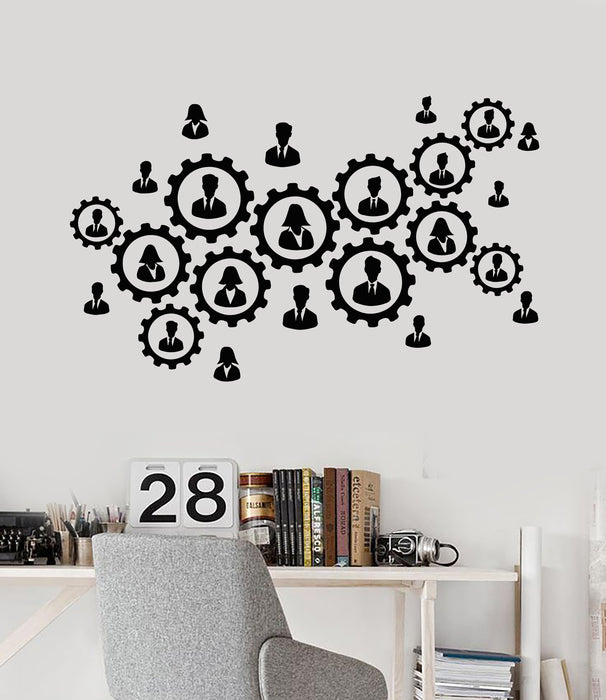 Vinyl Wall Decal Business Gears Work Circles Brain Smart Office Decor Stickers Mural (g158)