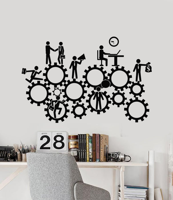 Vinyl Wall Decal Man Job Brain Teamwork Gears Work Office Career Money Stickers Mural (g964)