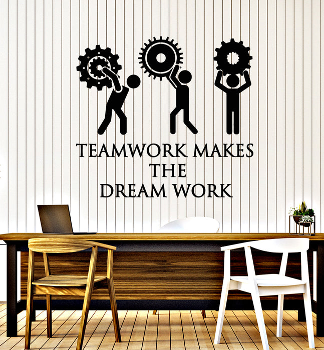 Vinyl Wall Decal Teamwork Dream Work Office Phrase Gears Stickers Mural (g5598)