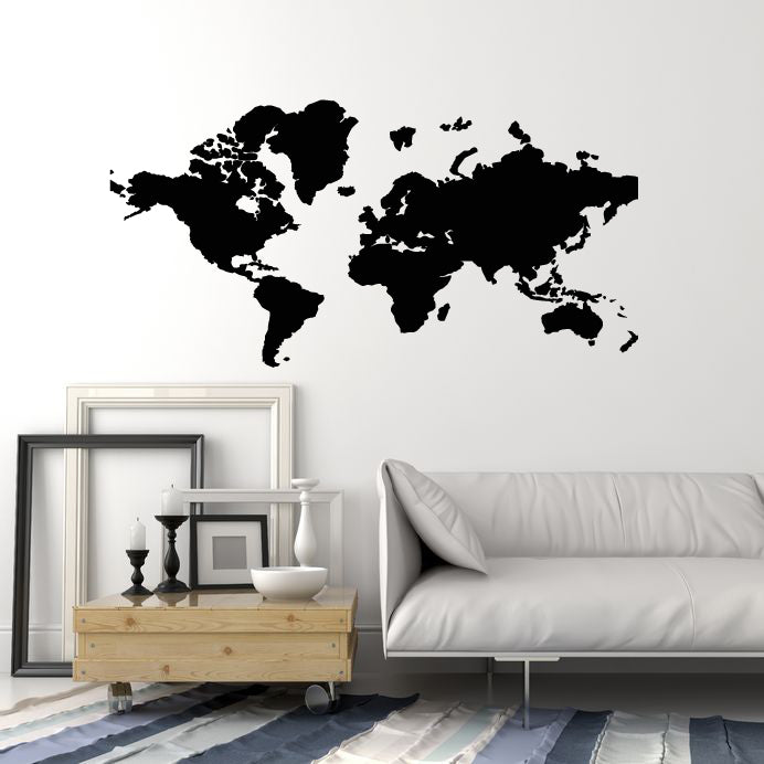 Vinyl Wall Decal World Map Earth Travel Geography School Stickers Mura ...