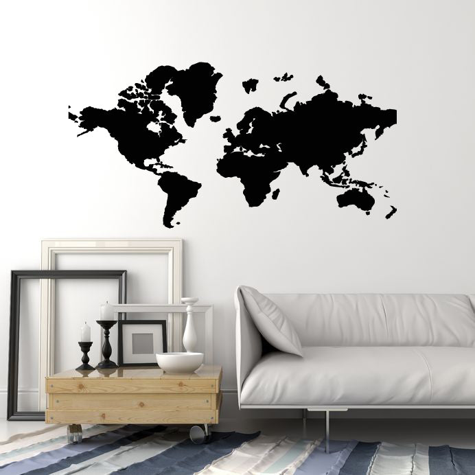 Vinyl Wall Decal World Map Earth Travel Geography School Stickers Mural (g2524)