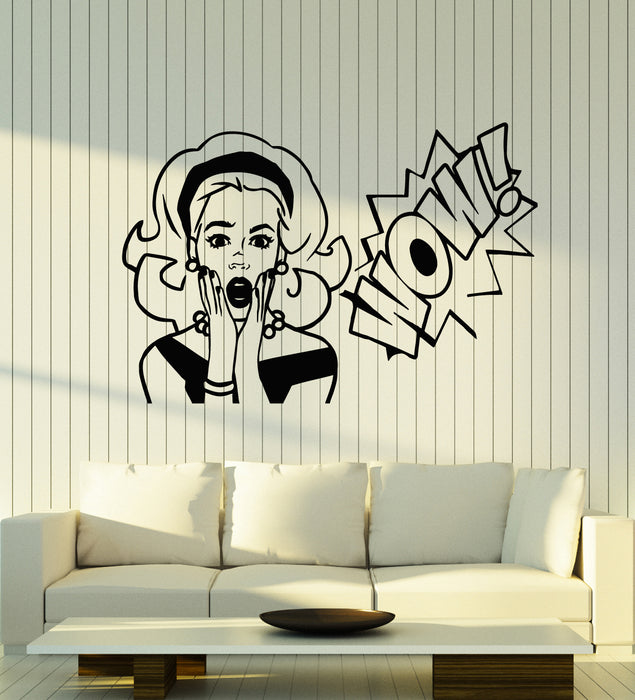 Vinyl Wall Decal Retro Lady Hot Sexy Girl Face Surprise Wow Stickers Mural (g3195)
