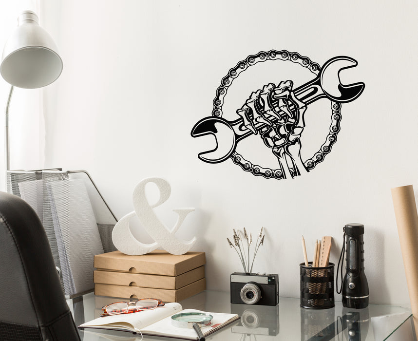 Vinyl Wall Decal Skull Wrench Garage Decor Auto Repair Tool Stickers Mural (g4719)