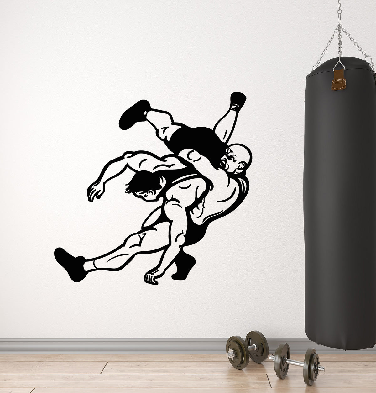 Vinyl Wall Decal Wrestlers Fighters Gym Fight Sport Martial Arts Stick ...