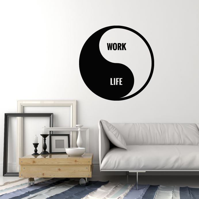 Vinyl Wall Decal Office Asian Style Yin Yang Symbol Lettering Work Life Stickers Mural (g2746)