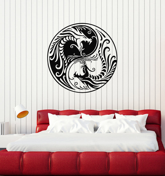 Vinyl Wall Decal Two Dragons Yin-Yang Fantasy Asian Mythology Stickers Mural (g8005)