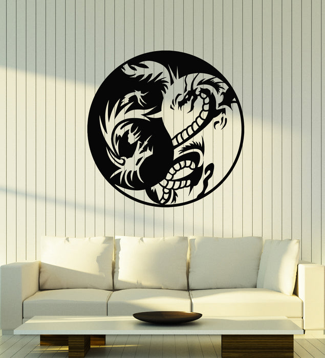Vinyl Wall Decal Couple Dragon Yin Yang Zen Chinese Oriental Symbol Stickers Mural (g4735)