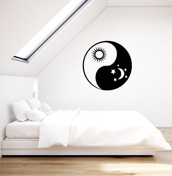 Autocollant mural en vinyle Yin Yang Soleil Lune Étoiles Décoration de chambre à coucher Autocollants de chambre de rêve Mural (ig5529)