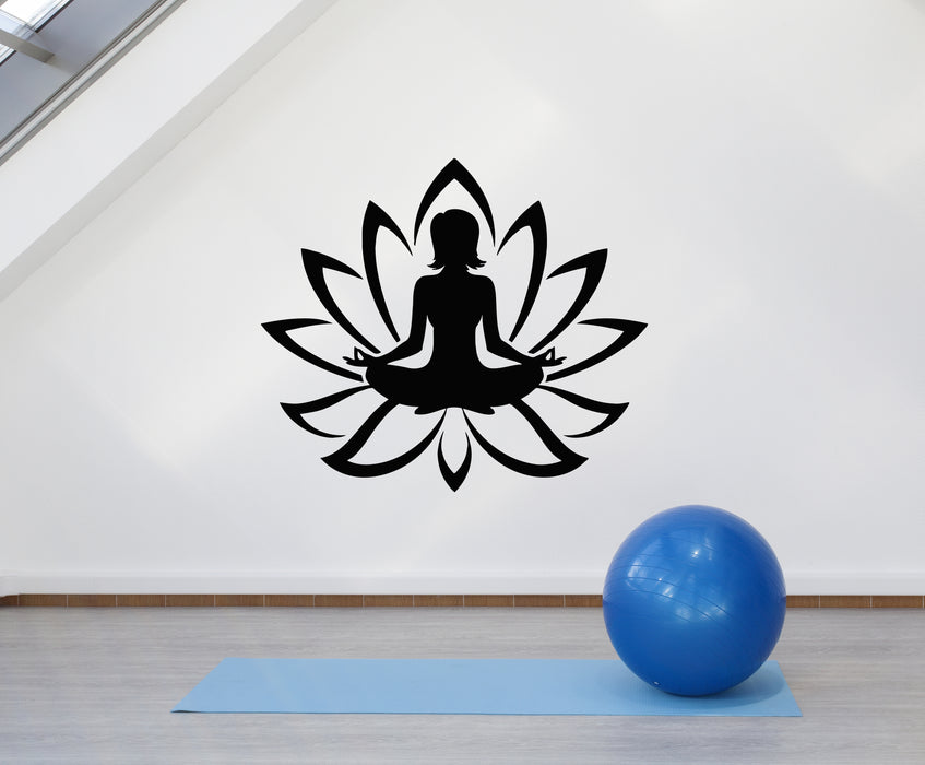 Vinyl Wall Decal Yoga Studio Meditation Lotus Woman Flower Stickers Mural (g421)