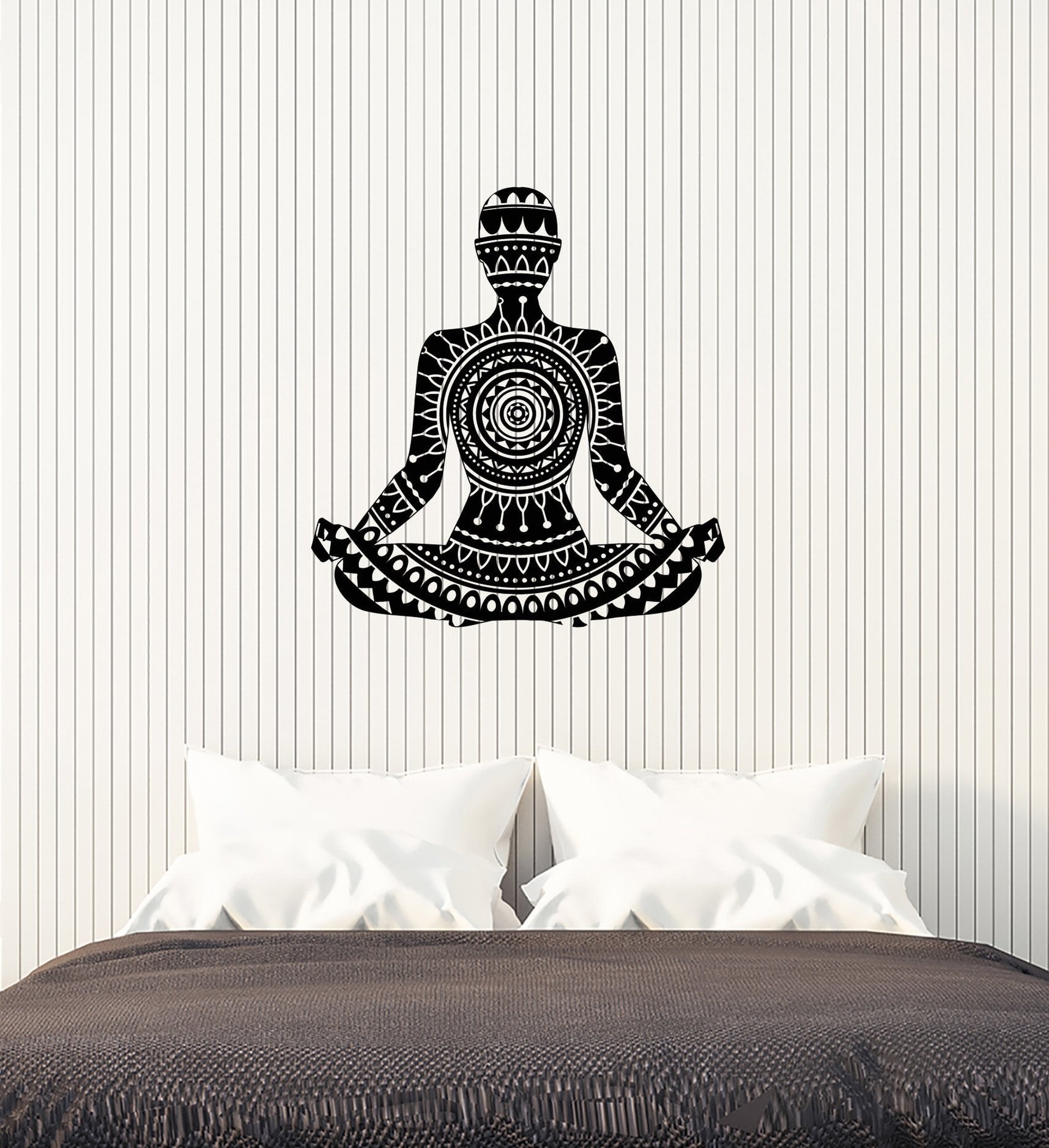 Vinyl Wall Decal Yoga Pose Mandala Meditation Room Interior Art Sticke ...