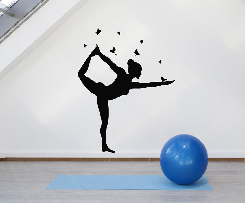 Vinyl Wall Decal Yoga Pose Balance Meditation Room Butterflies Birds Stickers Mural (g2060)