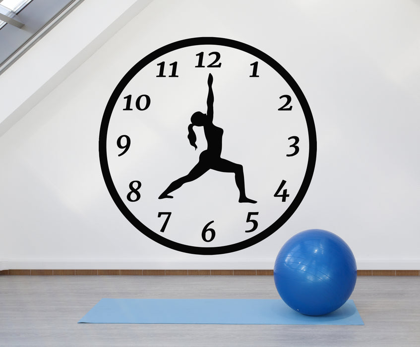 Vinyl Wall Decal Yoga Time Girl Silhouette Pose Clock Mediation Stickers Mural (g1242)