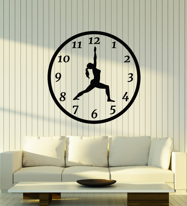 Vinyl Wall Decal Yoga Time Girl Silhouette Pose Clock Mediation Stickers Mural (g1242)