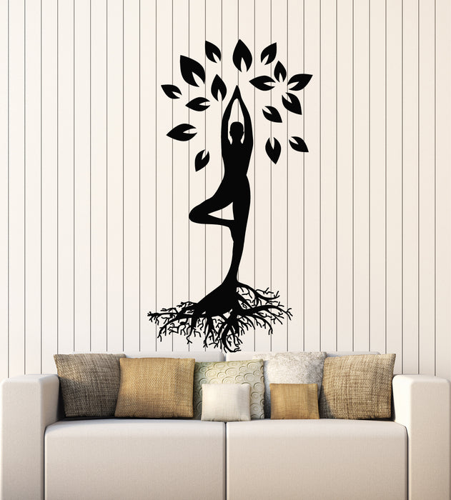 Vinyl Wall Decal Yoga Girl Tree Leaves Roots Meditation Relax Stickers Mural (g1225)