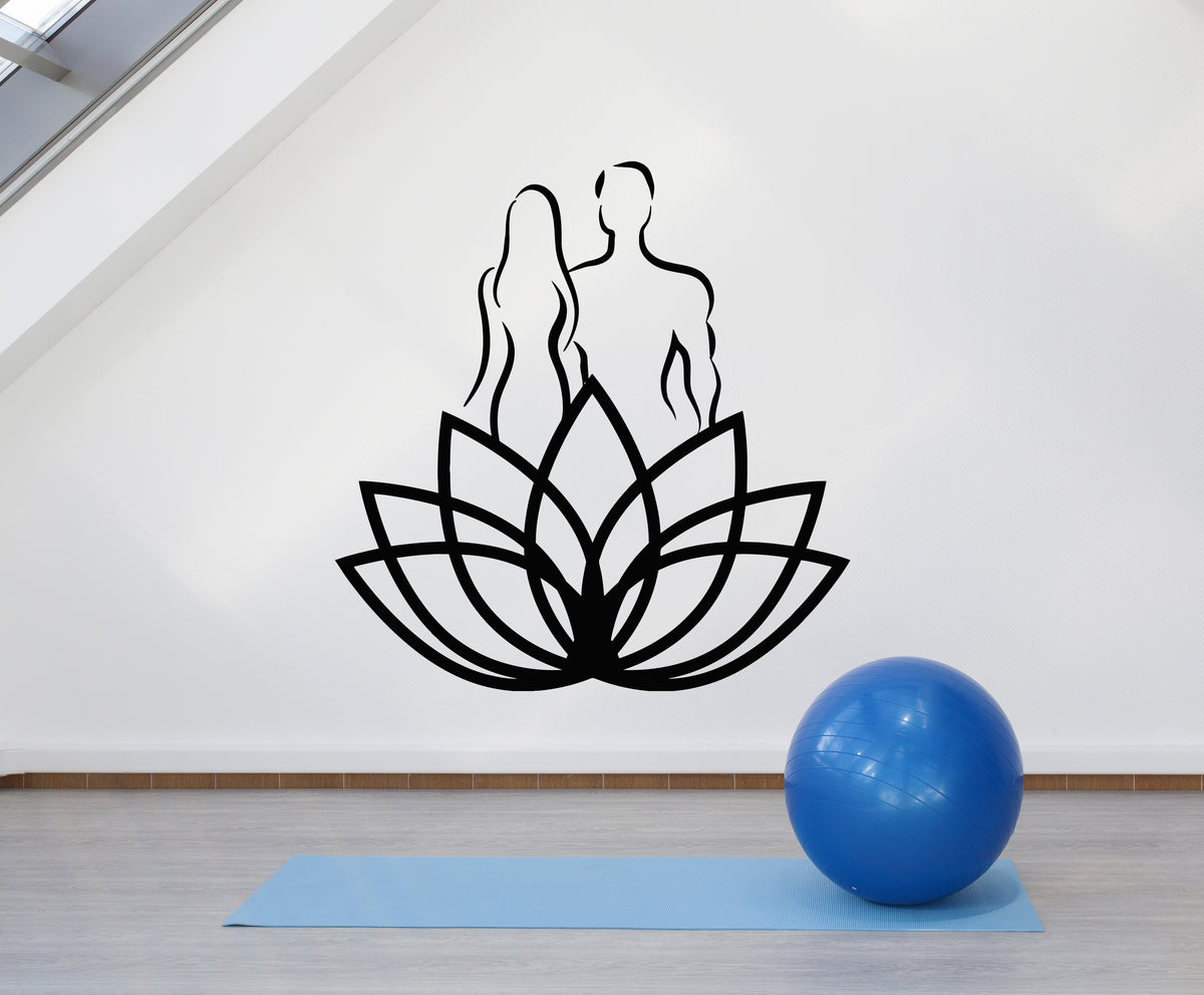 Vinyl Wall Decal Lotus Flower Yoga Man Woman Fitness Spa Center Sticke ...