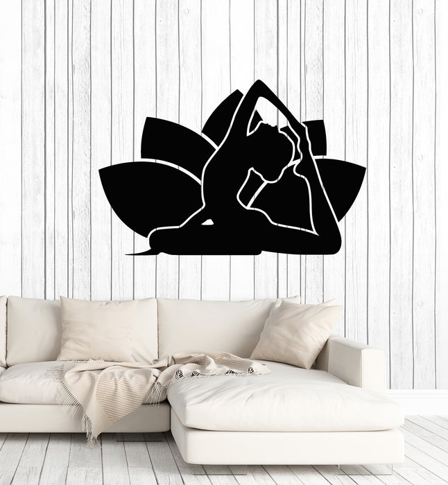 Vinyl Wall Decal Lotus Pose Health Meditation Yoga Girl Flower Zen Stickers Mural (g1436)