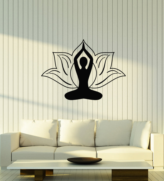 Vinyl Wall Decal Yoga Pose Meditation Room Zen Flower Lotus Stickers Mural (g1650)