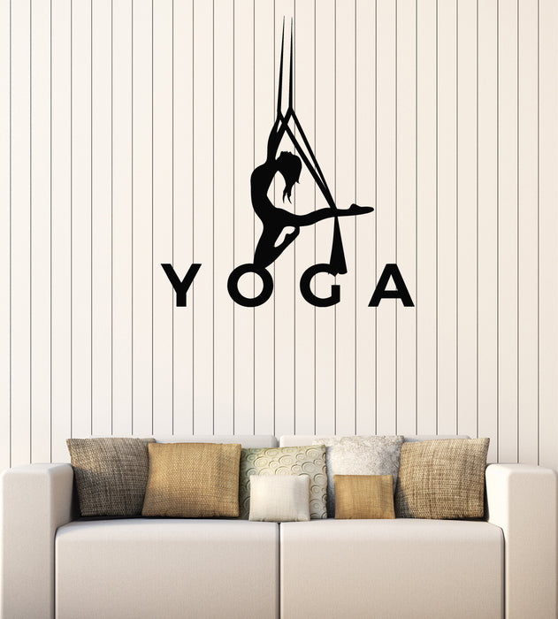 Vinyl Wall Decal Aerial Yoga Studio Balance Pose Beauty Girl Mediation Room Stickers Mural (g2038)